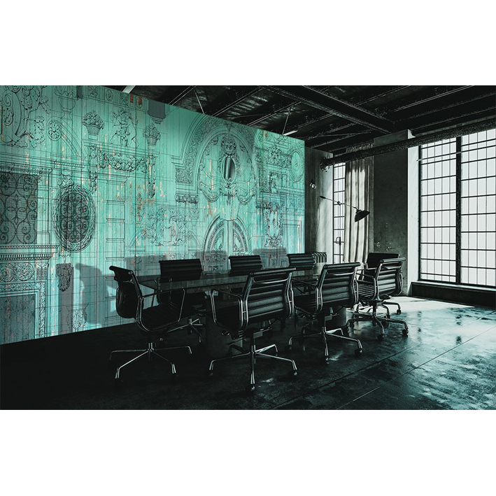 ARCHITECTURAL DRAWINGS ON A GREEN BACKGROUND