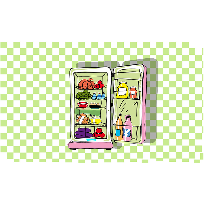 FRIGO COULEURS SUR CARREAUX VERTS ET BLANCS
